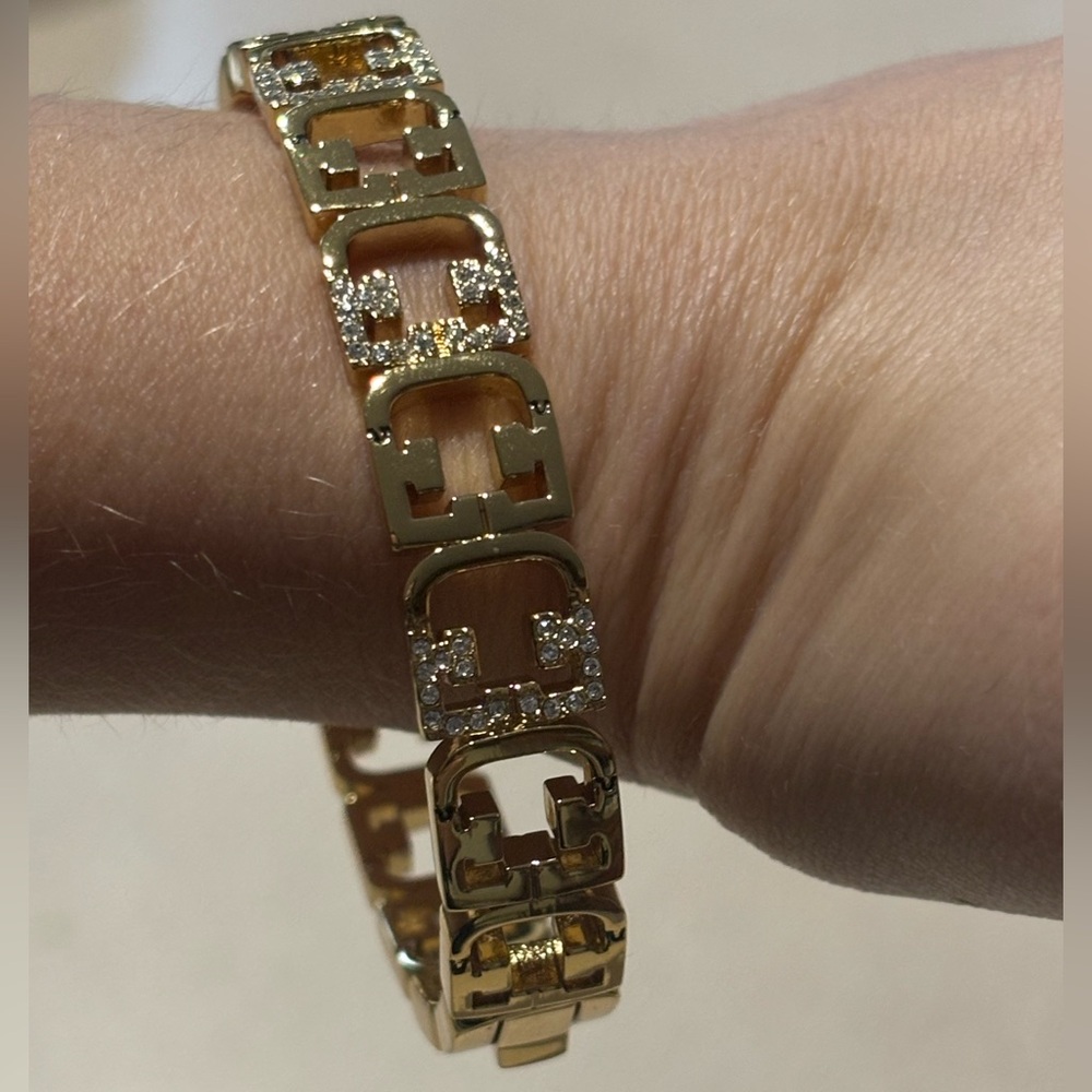 Furla Logo Bangle 10K Gold Plated With Swarovski Crystals - Picture 5 of 5